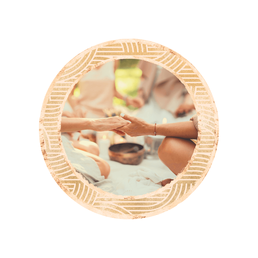 people sitting in a ceremonial circle during a group gathering