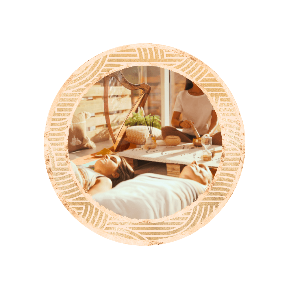 people relaxing during a hypnotic Harp experience