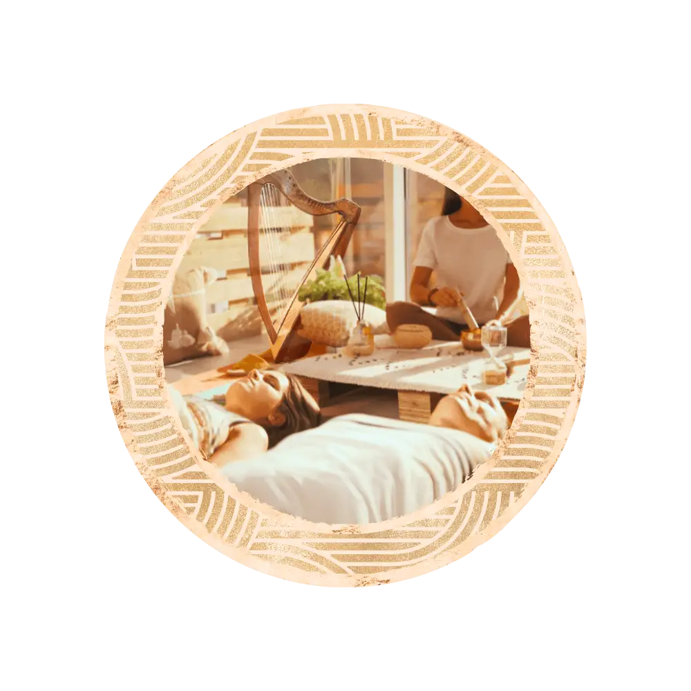 people relaxing during a hypnotic Harp experience