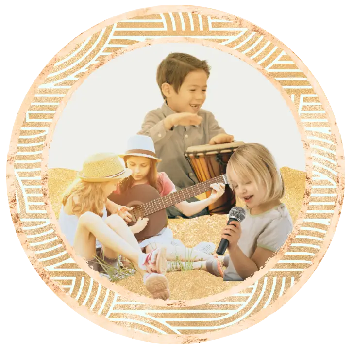 kids playing music together, singing