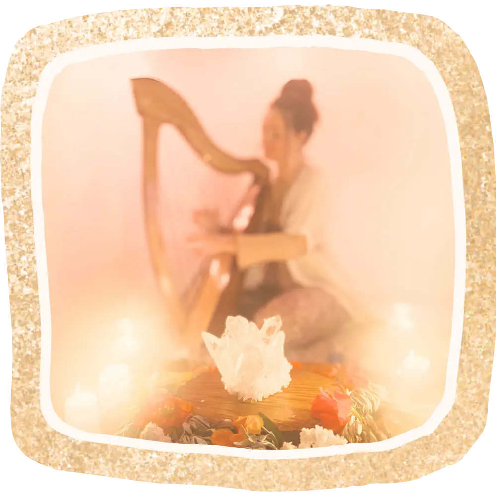 charmaine silk playing harp in a private retreat